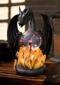 10" Dragon With Lighted Static Magic Ball Decoration
