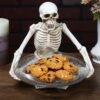 10-Inch Resin Sitting Skeleton Holding Glass Plate Decoration