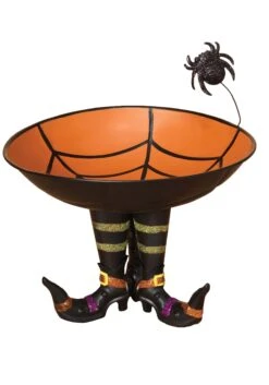 11.2-Inch Metal Candy Bowl On Witch Boots And Spider Decoration