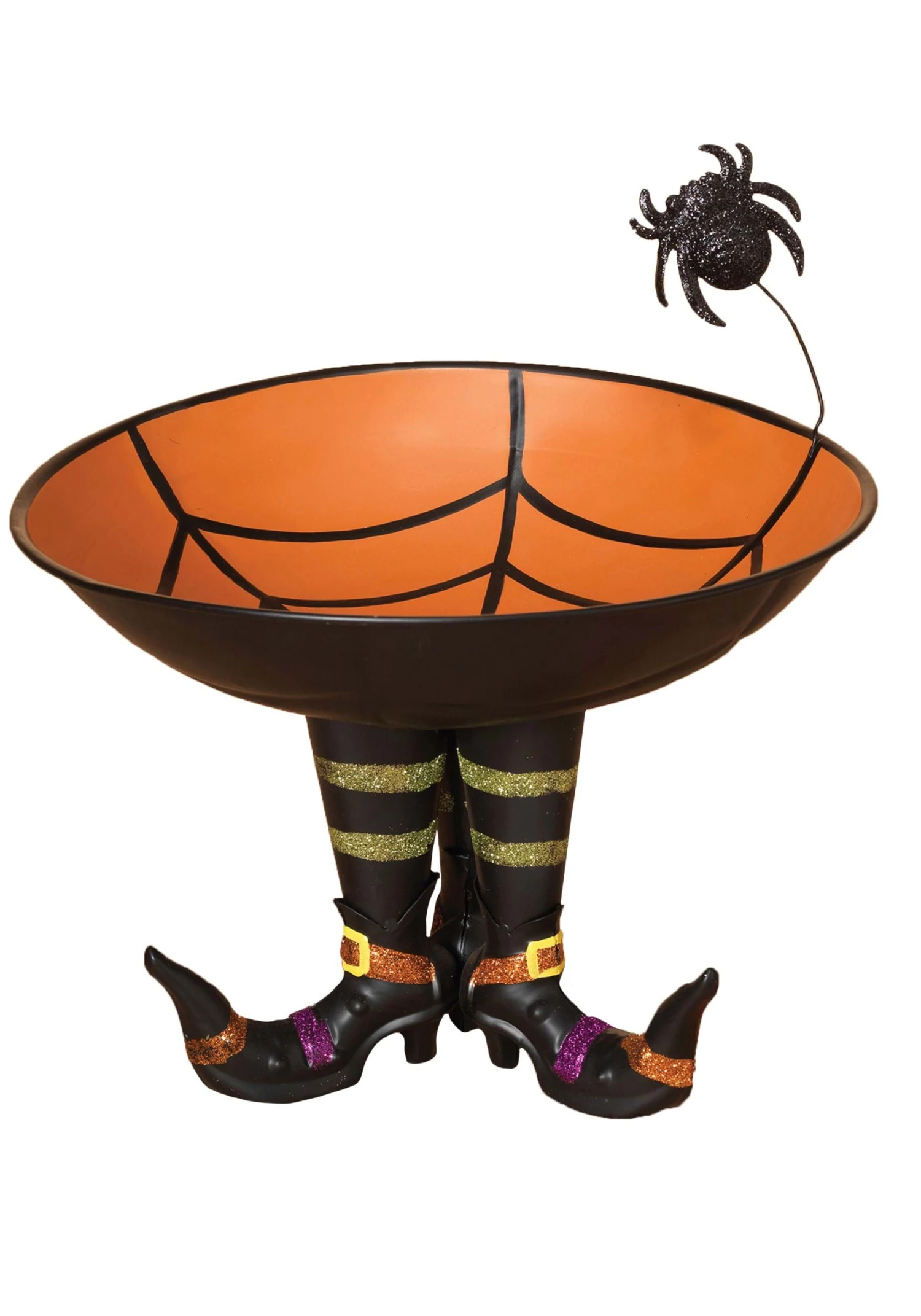 11.2-Inch Metal Candy Bowl On Witch Boots And Spider Decoration 1 11.2-Inch Metal Candy Bowl On Witch Boots And Spider Decoration