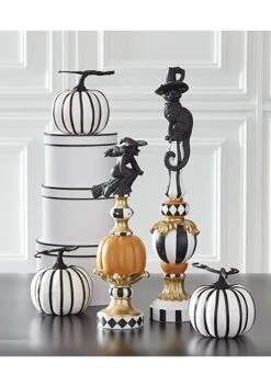 17-Inch Resin Black White Orange And Gold Finial With Flying Witch Decoration -Halloween Night Deals Store 17 resin black white orange and gold finial w wi alt 1