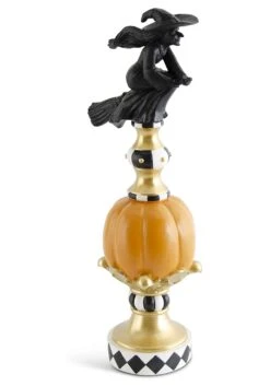 17-Inch Resin Black White Orange And Gold Finial With Flying Witch Decoration -Halloween Night Deals Store 17 resin black white orange and gold finial w wi alt 2