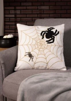 Embroidered Spiders & Web 18-Inch Pillow