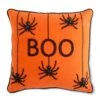 Orange 18 Inch Beaded BOO Spiders Halloween Decorative Pillow