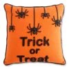 18" Orange Square Beaded Trick Or Treat With Spiders Decorative Pillow