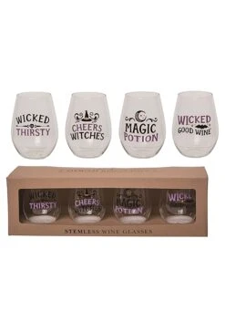 Witchy 18oz Glass Stemless Wine Glass Set -Halloween Night Deals Store 18 oz witchy stemless wine glass set alt 1