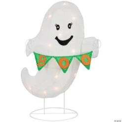 25" Lighted LED Ghost With "Boo" Banner Halloween Yard Decoration