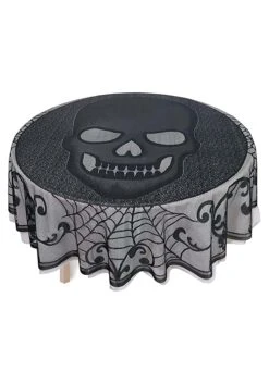 AMSCAN 70-Inch Round Skull Lace Decorative Table Cover -Halloween Night Deals Store 70 round skull lace table cover alt 2