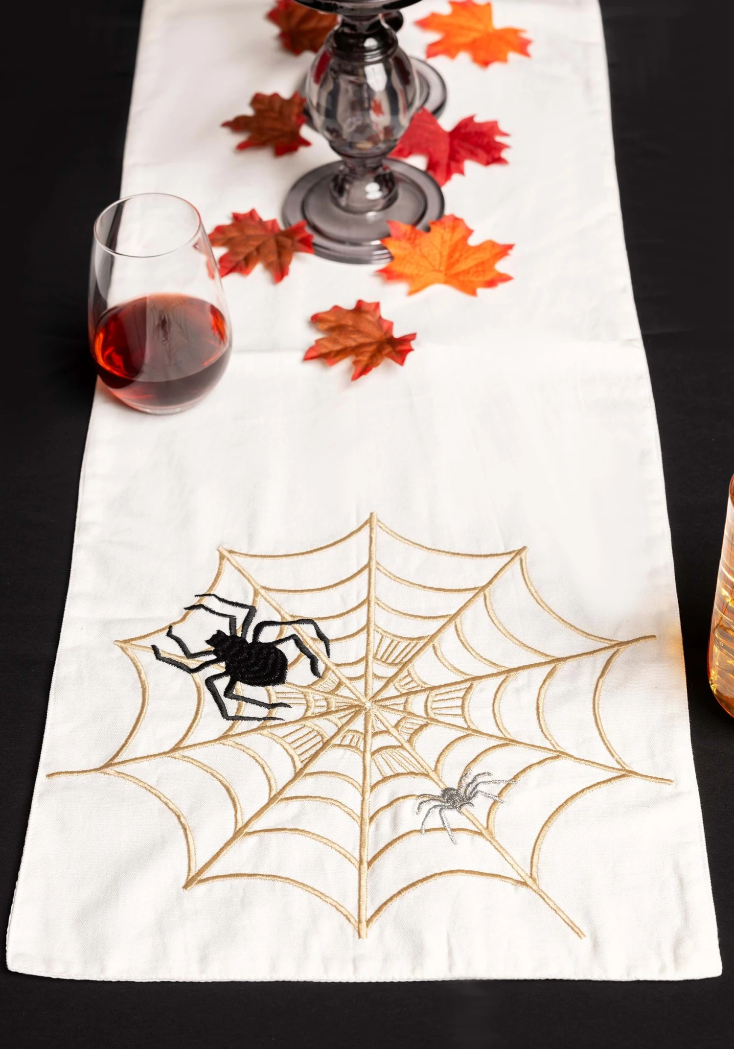 72-Inch Embroidered Spiders And Web Table Runner 1 72-Inch Embroidered Spiders And Web Table Runner