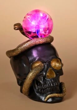 8" Skull & Snake W/ Static Lighted Magic Ball Decoration
