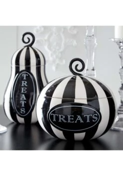 Nine Inch Black And White Striped Pumpkin Treats Container 3 Nine Inch Black And White Striped Pumpkin Treats Container -Halloween Night Deals Store 9 black and white striped pumpkin treats containe alt 1