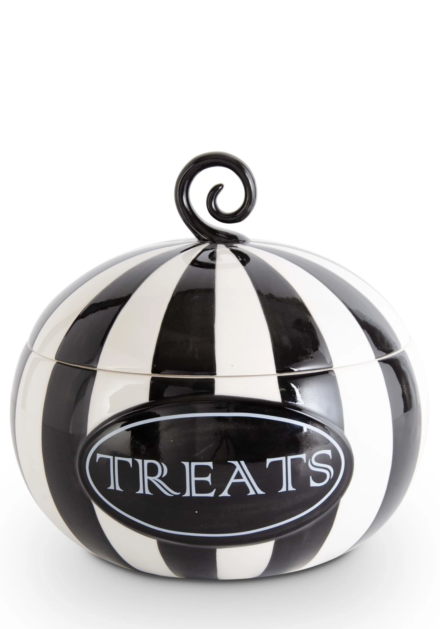 Nine Inch Black And White Striped Pumpkin Treats Container 1 Nine Inch Black And White Striped Pumpkin Treats Container