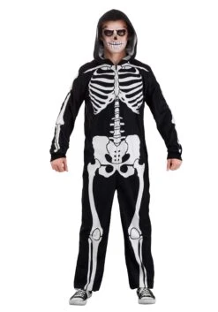 Cozy Skeleton Costume Onesie For Adults -Halloween Night Deals Store adult cozy skeleton onesie alt 2