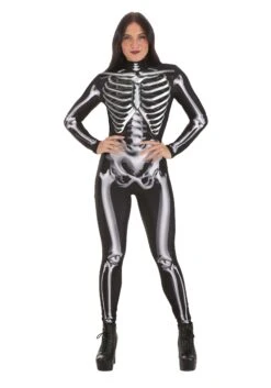 Metallic Silver Skeleton Costume For Adults
