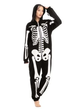 Adult Skeleton Hooded Onesie 14 Adult Skeleton Hooded Onesie -Halloween Night Deals Store adult onesies hooded skeleton alt 3