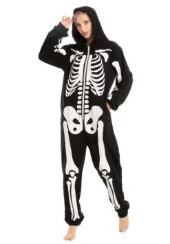 Adult Skeleton Hooded Onesie 15 Adult Skeleton Hooded Onesie -Halloween Night Deals Store adult onesies hooded skeleton alt 4
