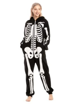 Adult Skeleton Hooded Onesie 18 Adult Skeleton Hooded Onesie -Halloween Night Deals Store adult onesies hooded skeleton alt 7