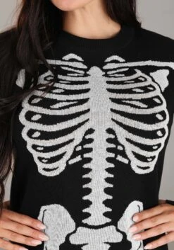 Loose Fit Skeleton Sweater Dress For Women 7 Loose Fit Skeleton Sweater Dress For Women -Halloween Night Deals Store adult skeleton loose fit sweater dress alt 2