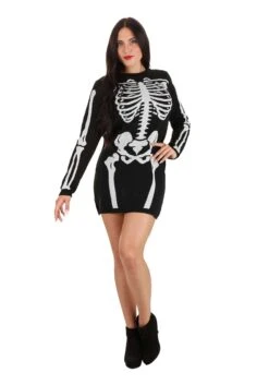 Loose Fit Skeleton Sweater Dress For Women 9 Loose Fit Skeleton Sweater Dress For Women -Halloween Night Deals Store adult skeleton loose fit sweater dress alt 4