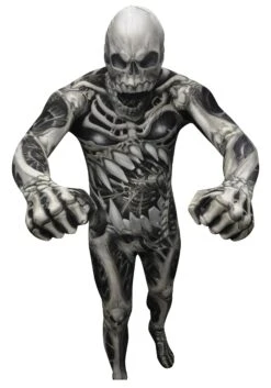 Skull & Bones Skeleton Adult Morphsuit Costume -Halloween Night Deals Store adult skull bones skeleton morphsuit attack