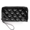 Bat Studded Quilted Faux Patent Zip-Around Black Wallet