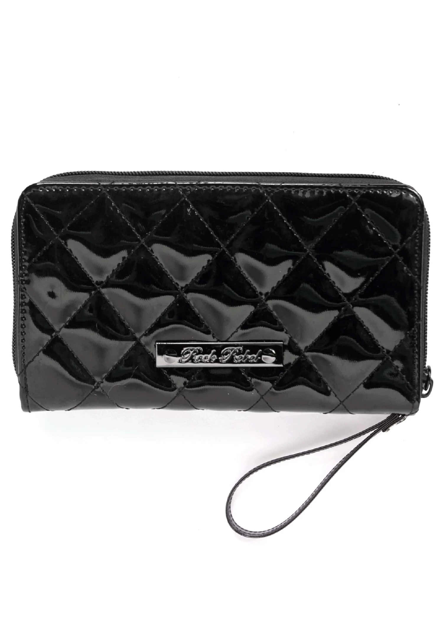 Bat Studded Quilted Faux Patent Zip-Around Black Wallet 2 Bat Studded Quilted Faux Patent Zip-Around Black Wallet - Image 2