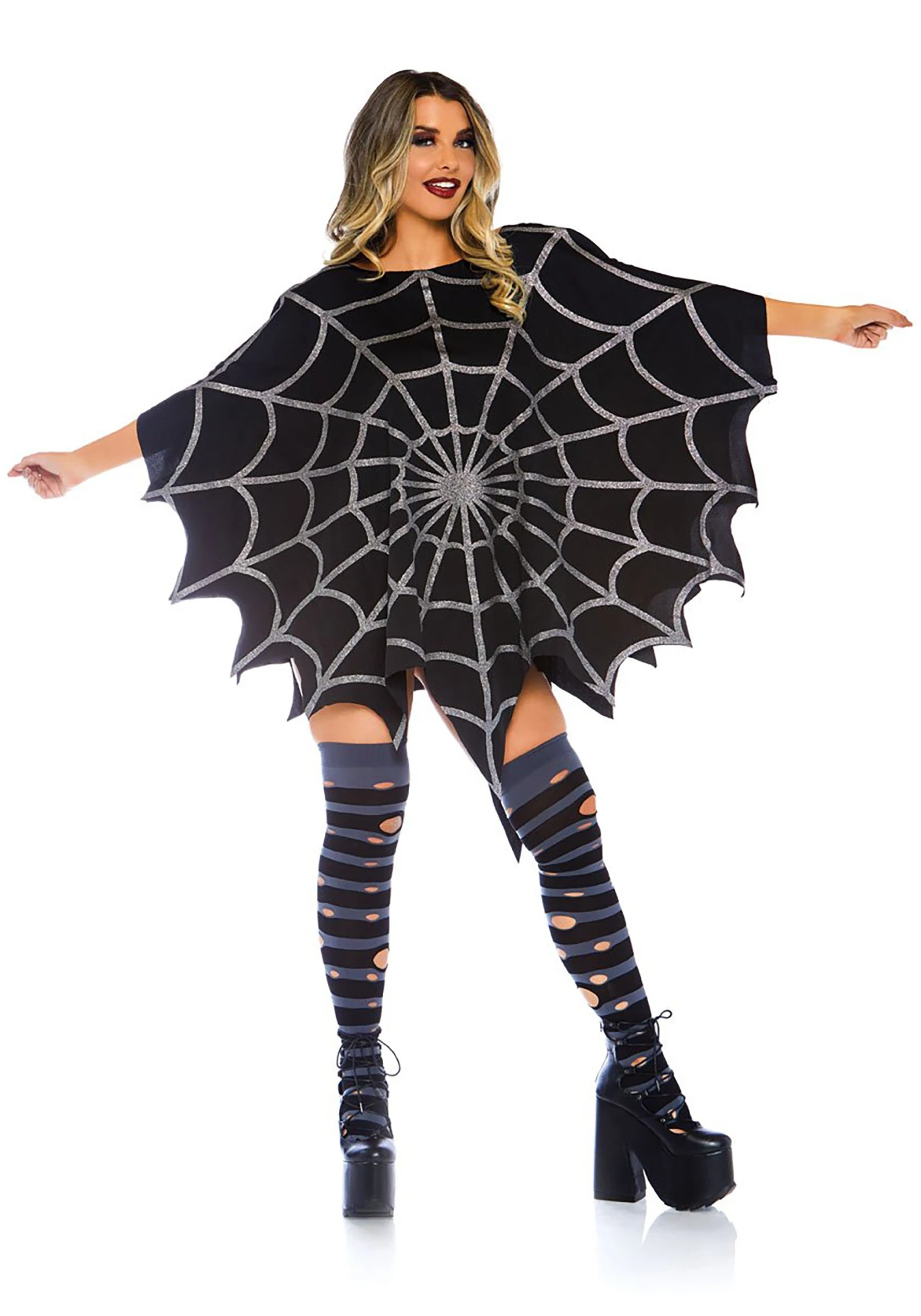 LEG AVENUE Black Glitter Spider Web Women's Poncho Costume 1 LEG AVENUE Black Glitter Spider Web Women's Poncho Costume