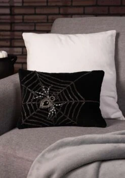 14 Inch Beaded Spider Black Velvet Pillow