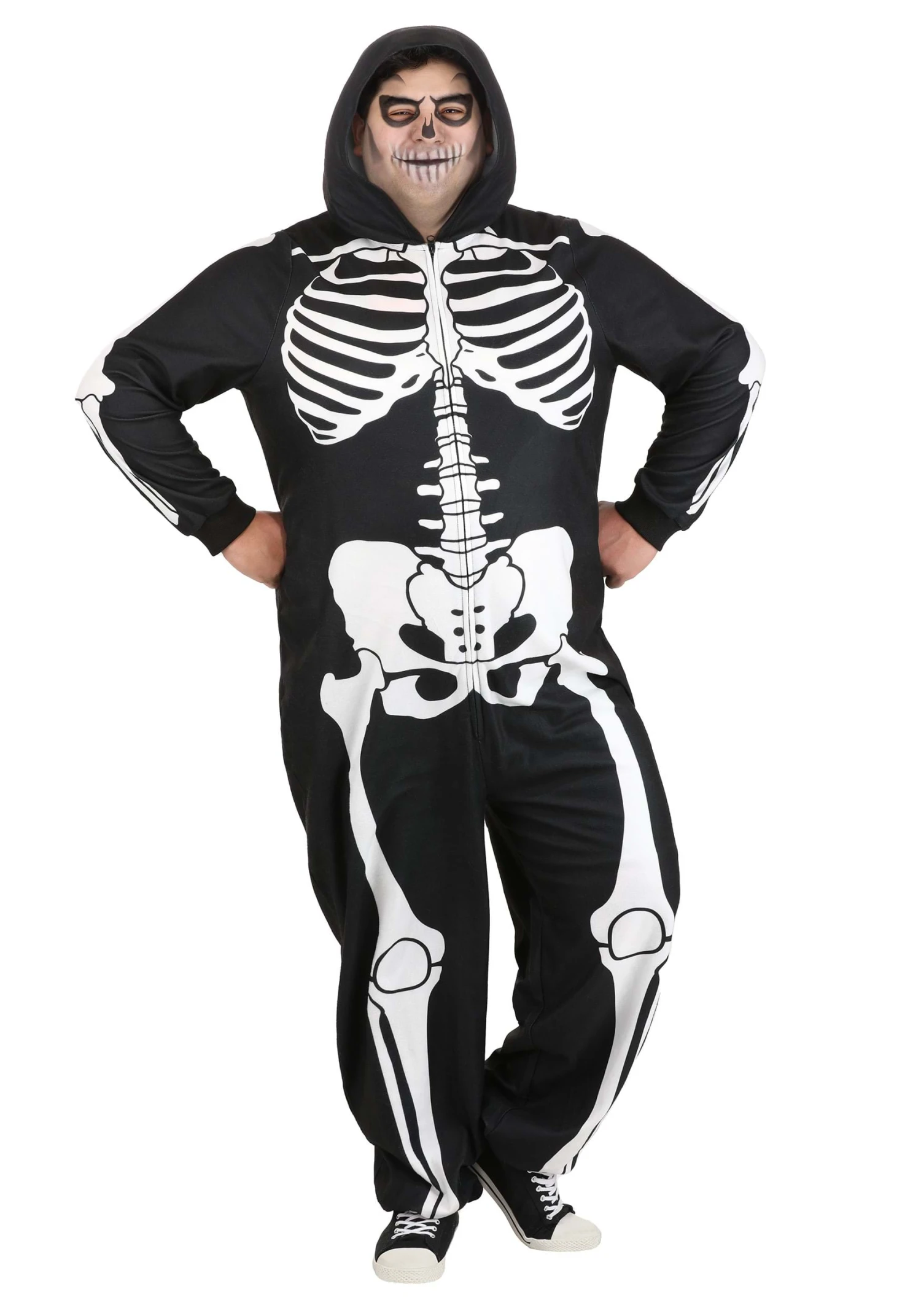 Plus Size Cozy Skeleton Adult Costume Onesie 1 Plus Size Cozy Skeleton Adult Costume Onesie