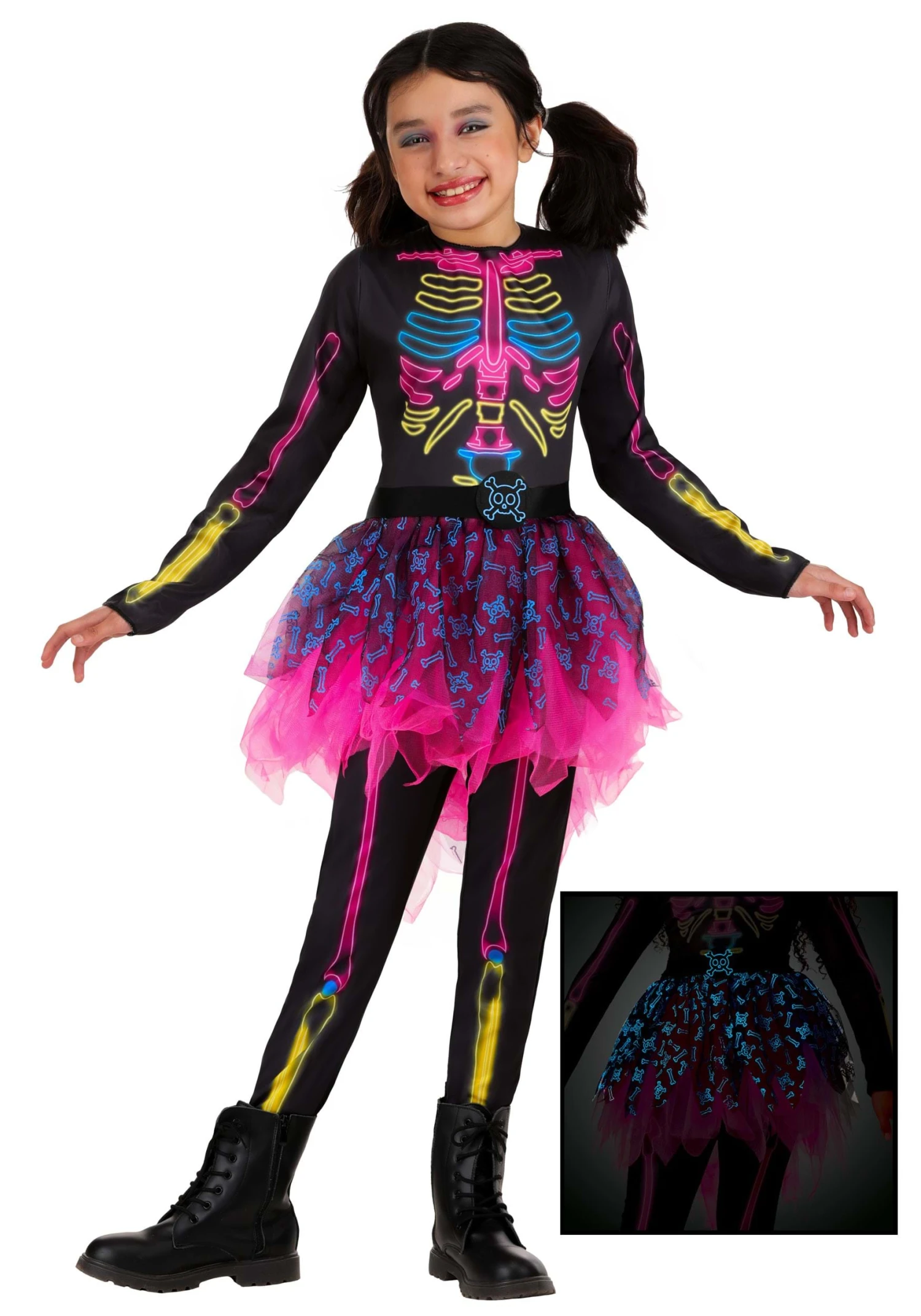 Neon Skeleton Costume Dress For Girls 1 Neon Skeleton Costume Dress For Girls