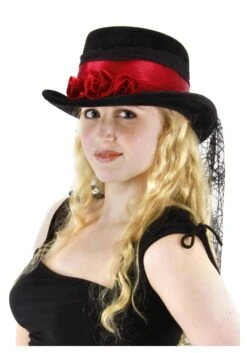Gothic Red Rose Top Hat
