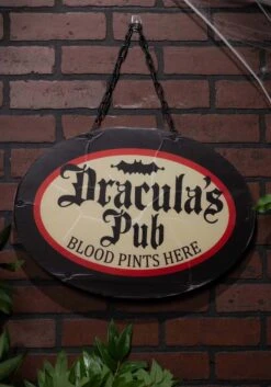 Light Up Hanging Dracula's Pub Sign Decoration -Halloween Night Deals Store light up draculas pub sign alt 2