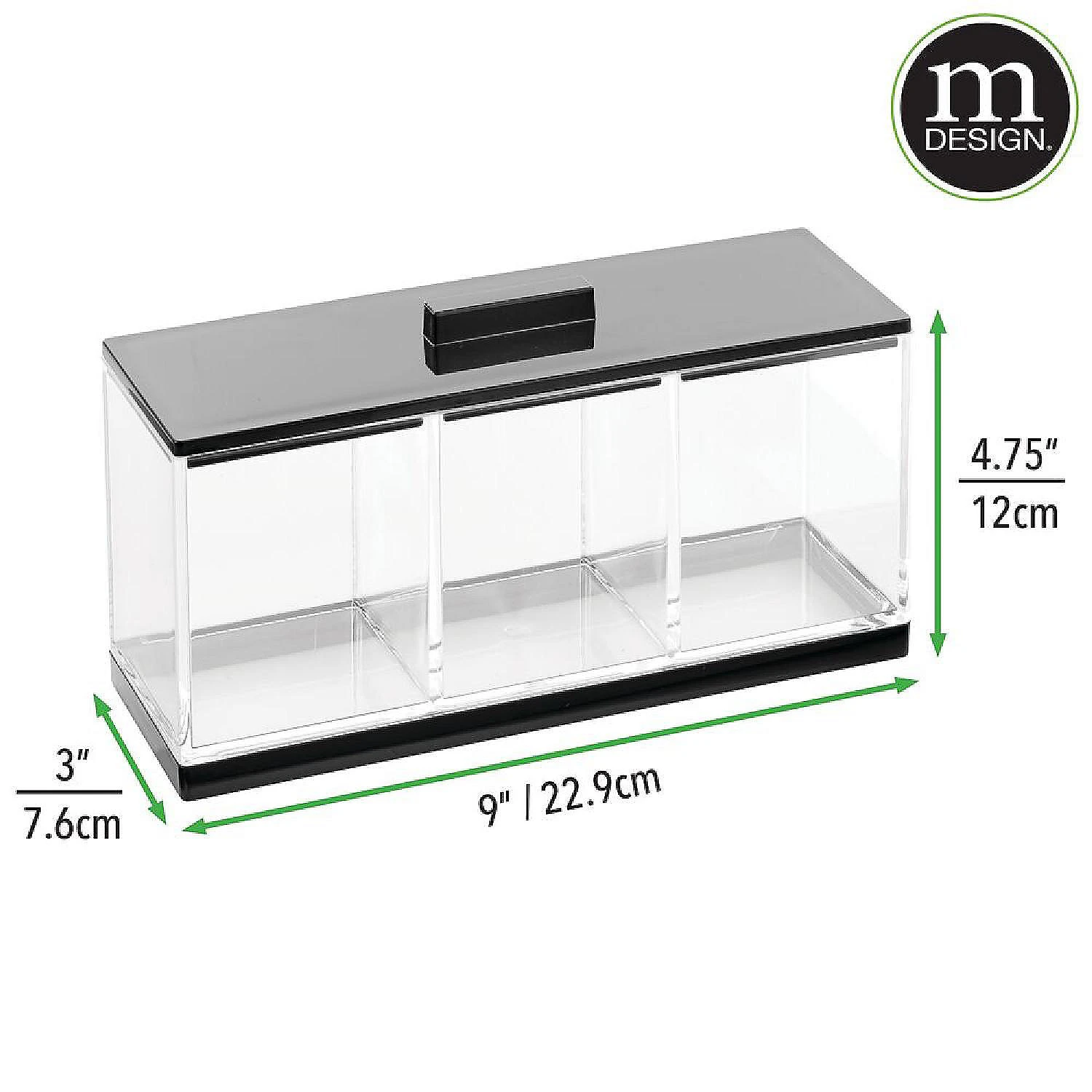 MDesign Cosmetic Divided Organizer Canister Box, 3 Sections And Lid, Clear/Black 3 MDesign Cosmetic Divided Organizer Canister Box, 3 Sections And Lid, Clear/Black - Image 3