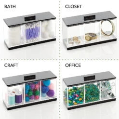 MDesign Cosmetic Divided Organizer Canister Box, 3 Sections And Lid, Clear/Black 7 MDesign Cosmetic Divided Organizer Canister Box, 3 Sections And Lid, Clear/Black -Halloween Night Deals Store mdesign cosmetic divided organizer canister box 3 sections and lid clear black14338035 a03NOWA