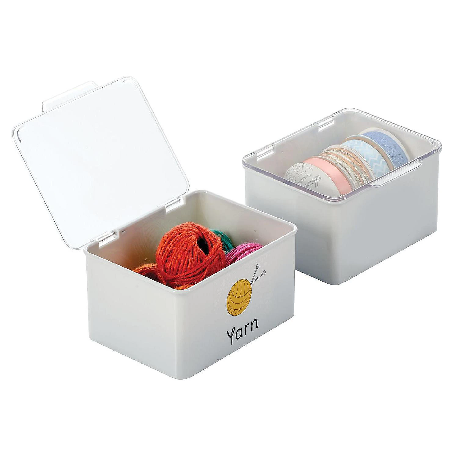 MDesign Stackable Plastic Craft, Sewing Storage Box, 2 Pack + 32 Labels - Gray 2 MDesign Stackable Plastic Craft, Sewing Storage Box, 2 Pack + 32 Labels - Gray - Image 2