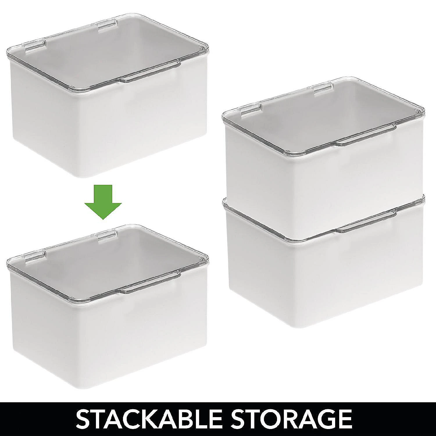 MDesign Stackable Plastic Craft, Sewing Storage Box, 2 Pack + 32 Labels - Gray 4 MDesign Stackable Plastic Craft, Sewing Storage Box, 2 Pack + 32 Labels - Gray - Image 4
