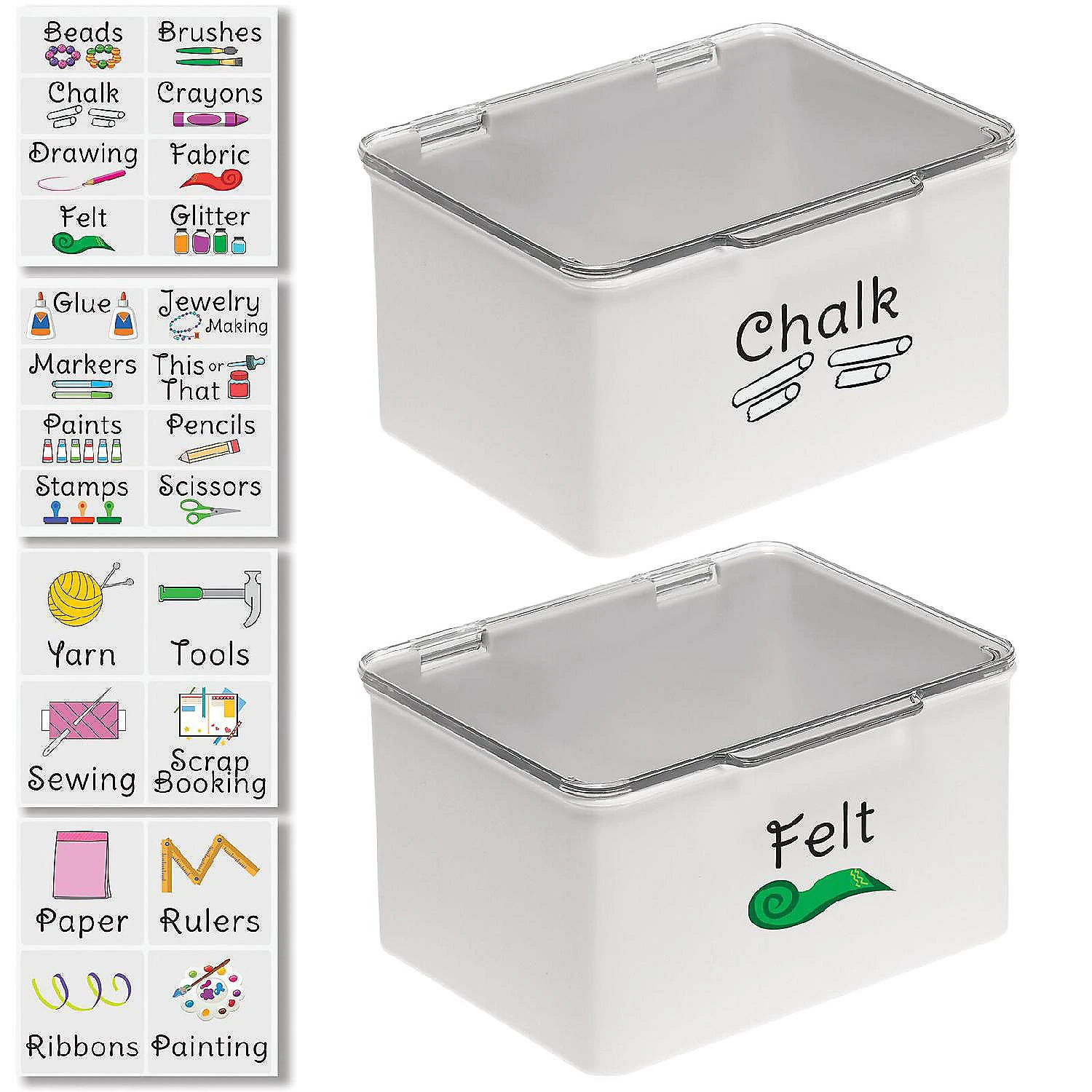 MDesign Stackable Plastic Craft, Sewing Storage Box, 2 Pack + 32 Labels - Gray 1 MDesign Stackable Plastic Craft, Sewing Storage Box, 2 Pack + 32 Labels - Gray