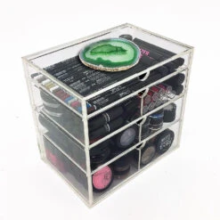 OnDisplay 4 Tier NYC Acrylic Cosmetic/Makeup Organizer With Agate Slab - Green/Gold