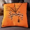 12-Inch Orange Decorative Halloween Pillow With Black And White Embroidery