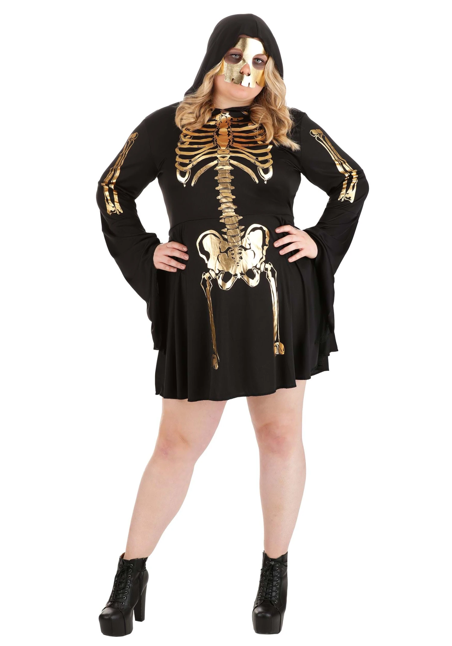 Women's Plus Size Gilded Skeleton Costume Dress 1 Women's Plus Size Gilded Skeleton Costume Dress