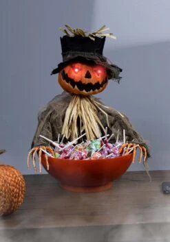 Animated Candy Bowl With Light Up Pumpkin Scarecrow Decoration -Halloween Night Deals Store pumpkin candy bowl with shaking alt 2