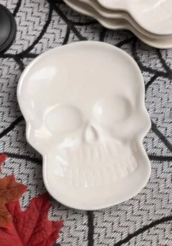 Set Of 4 Iridescent Skull Shaped Plates For Halloween