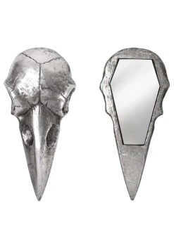 Raven Skull Silver Hand Mirror Decoration -Halloween Night Deals Store silver raven skull hand mirror alt 2