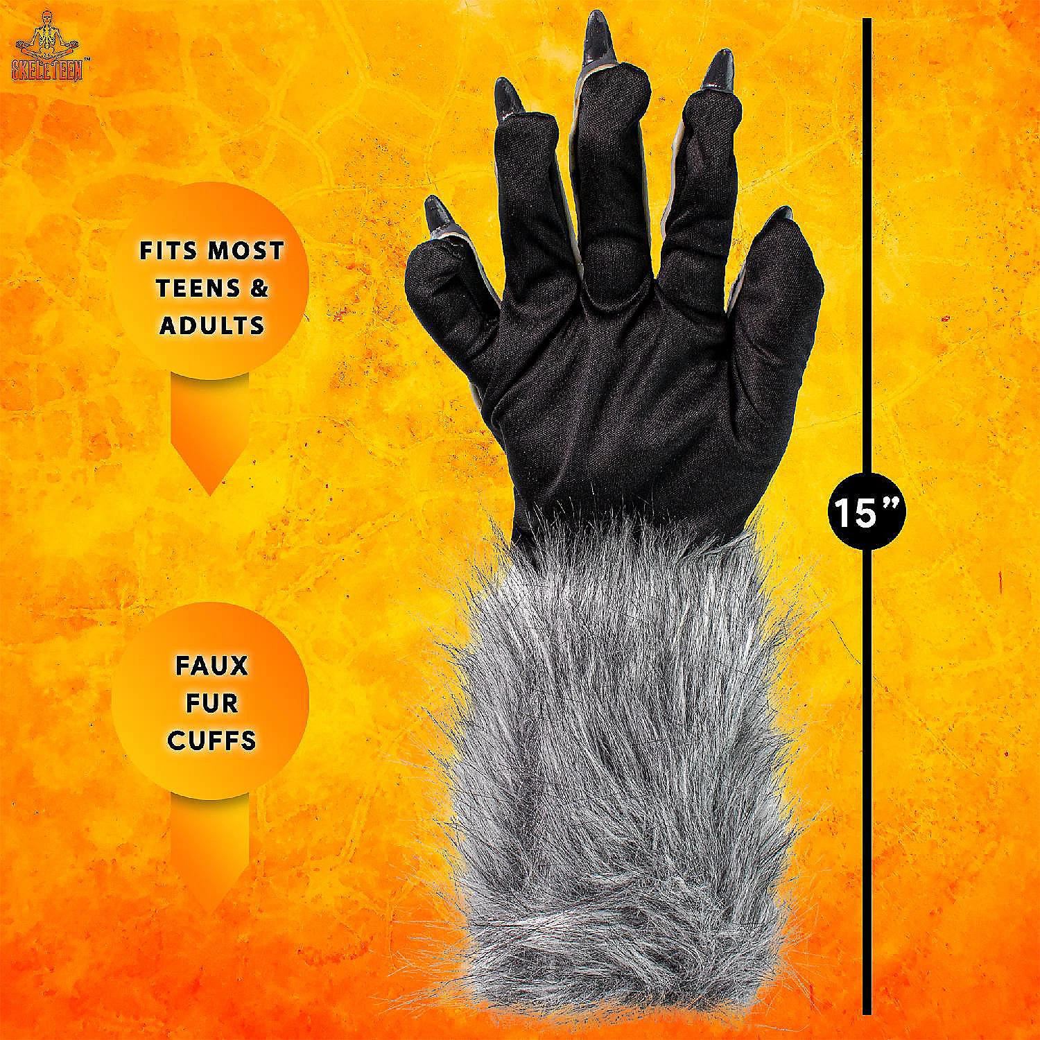 Skeleteen Werewolf Hand Costume Gloves - Grey Hairy Wolf Claw Hands Paws Monster Costume Accessories For Kids And Adults 4 Skeleteen Werewolf Hand Costume Gloves - Grey Hairy Wolf Claw Hands Paws Monster Costume Accessories For Kids And Adults - Image 4