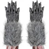 Skeleteen Werewolf Hand Costume Gloves - Grey Hairy Wolf Claw Hands Paws Monster Costume Accessories For Kids And Adults