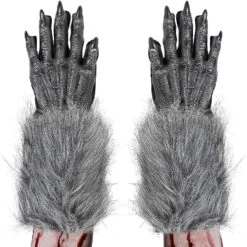 Skeleteen Werewolf Hand Costume Gloves - Grey Hairy Wolf Claw Hands Paws Monster Costume Accessories For Kids And Adults