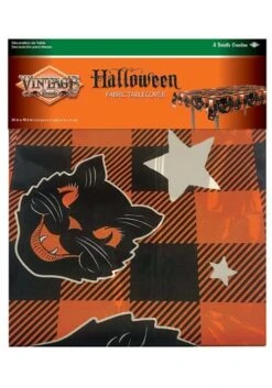 Vintage Halloween Black Cat Fabric Table Cover Decoration -Halloween Night Deals Store vinatage halloween fabric tablecover alt 3