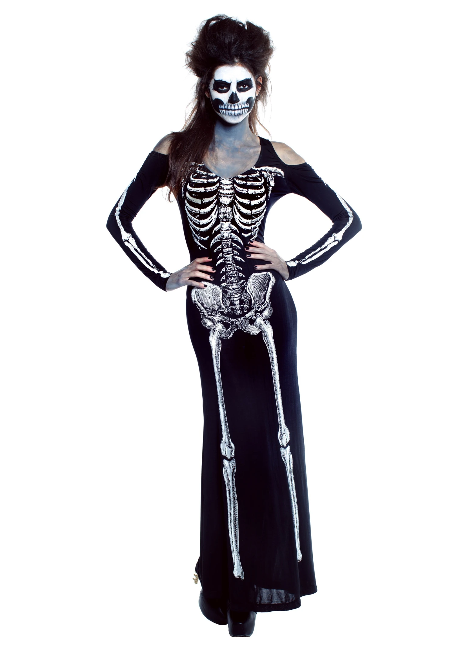 Women's Bone Appetit Skeleton Long Dress Costume 1 Women's Bone Appetit Skeleton Long Dress Costume